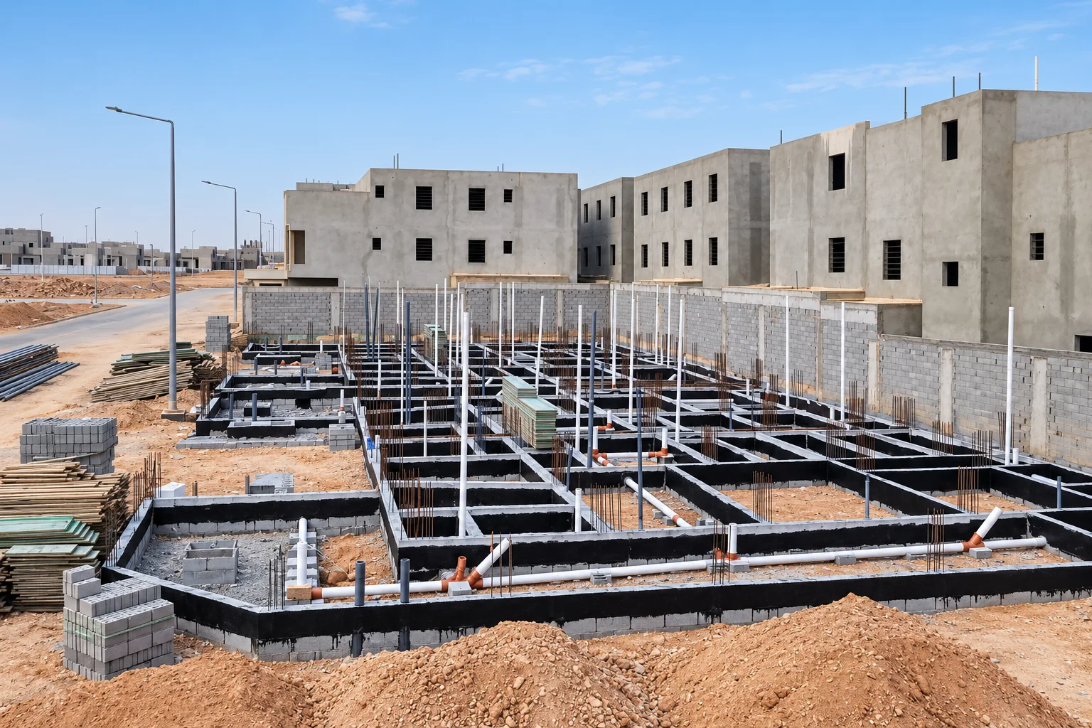 Residential construction progress, view 1